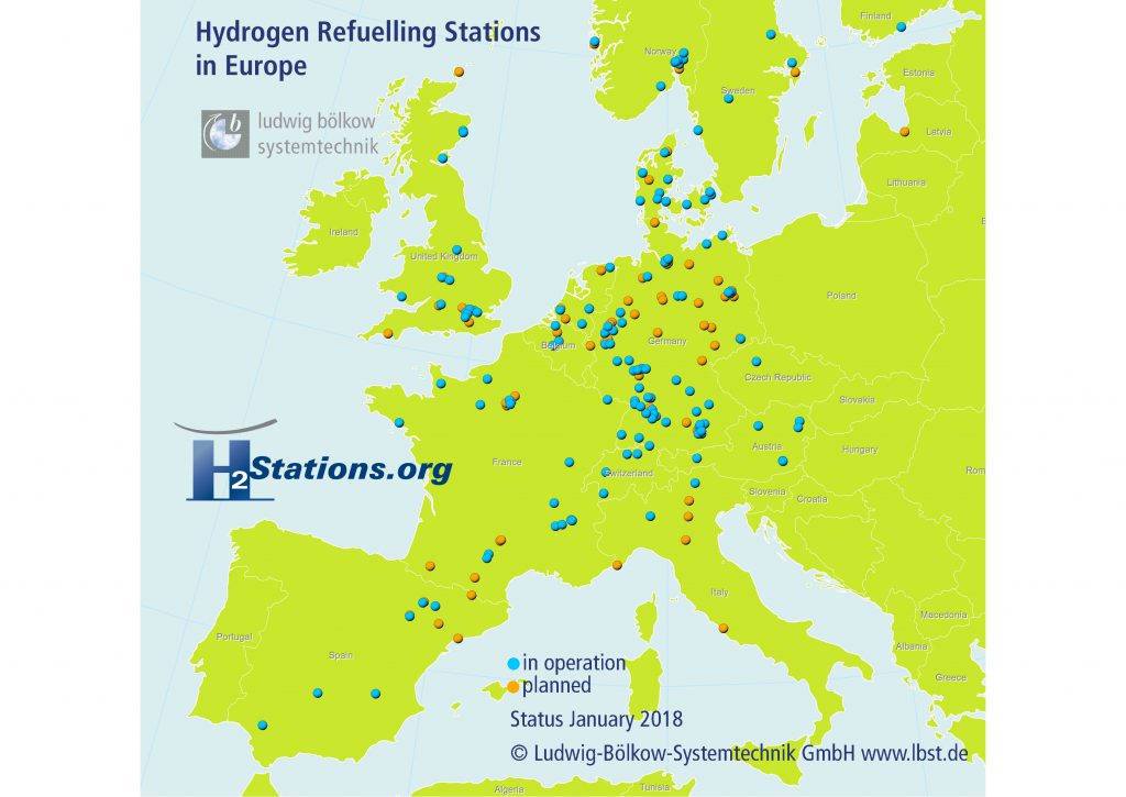 Hidrogeneras en Europa a enero de 2018