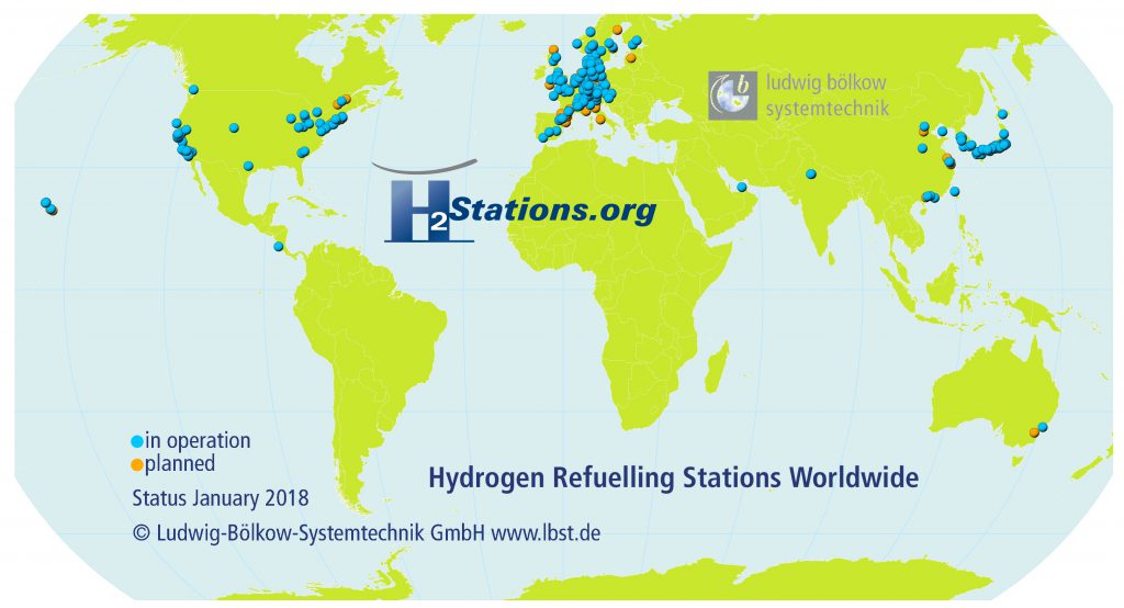 Hidrogeneras en el mundo a enero de 2018