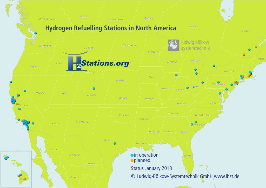 Hidrogeneras en Norteamérica a enero de 2018